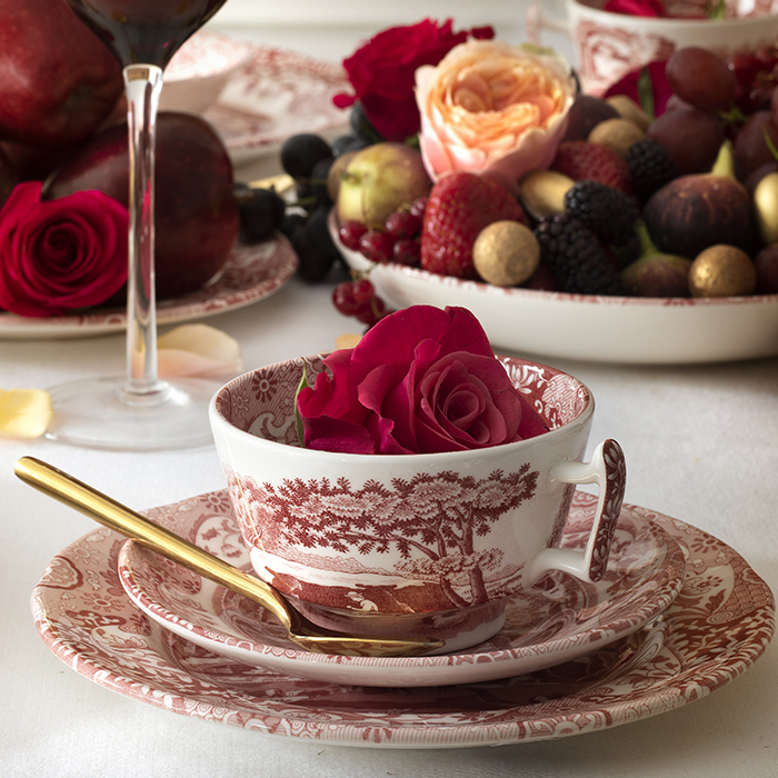 Cranberry Italian Tea Cup and Saucer Set of 4